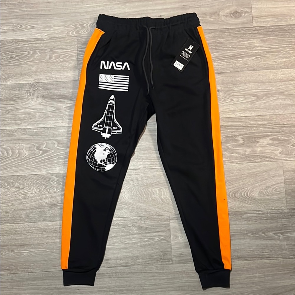 Orange and Black Joggers with Tapered Design and NASA Logo